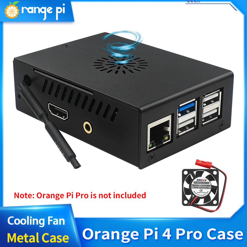 Pi 4 Case - Boîtier métallique noir Orange Pi 4